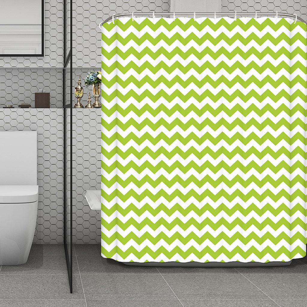 Lime Green And White Chevron Print Polyester Shower Curtain