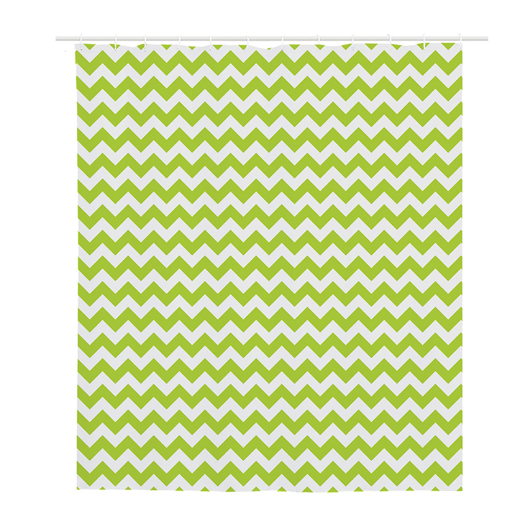 Lime Green And White Chevron Print Polyester Shower Curtain