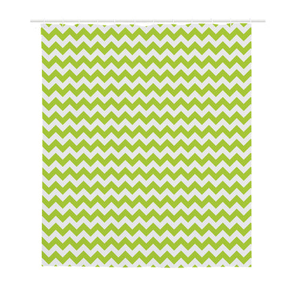 Lime Green And White Chevron Print Polyester Shower Curtain