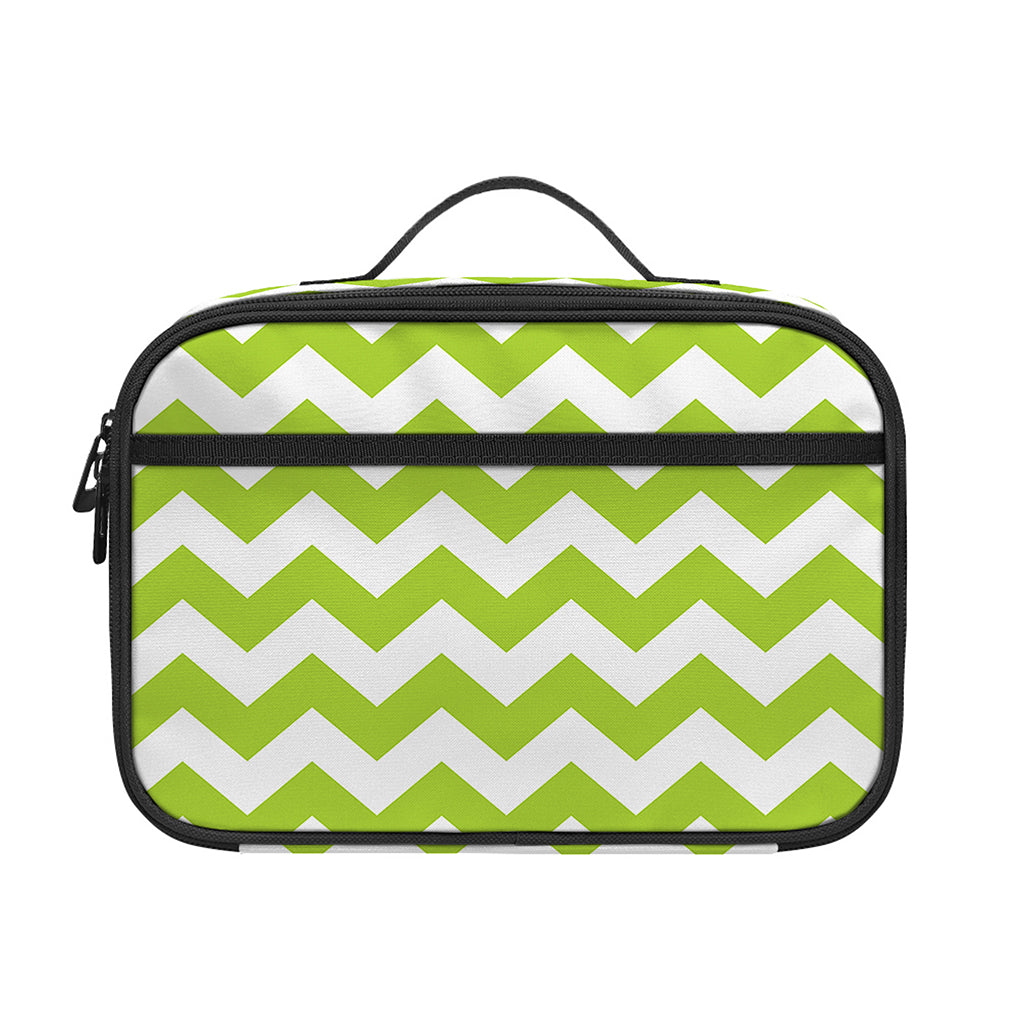 Lime Green And White Chevron Print Portable Lunch Bag