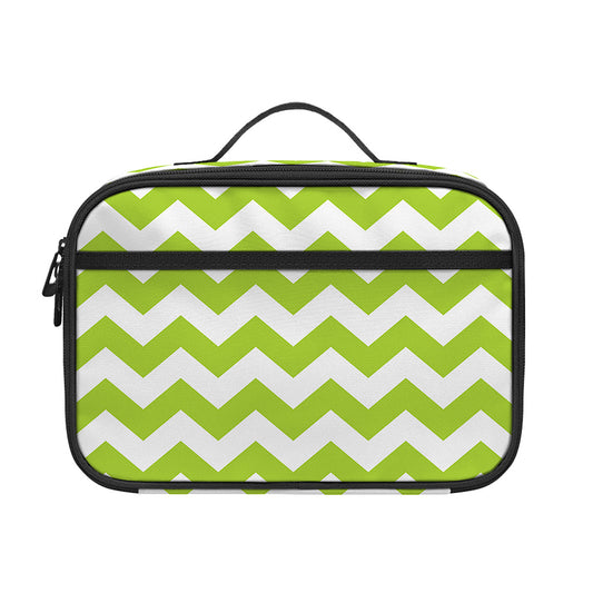 Lime Green And White Chevron Print Portable Lunch Bag