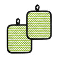 Lime Green And White Chevron Print Pot Holders