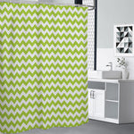 Lime Green And White Chevron Print Premium Shower Curtain