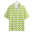 Lime Green And White Chevron Print Rayon Hawaiian Shirt