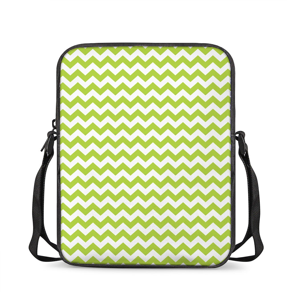 Lime Green And White Chevron Print Rectangular Crossbody Bag