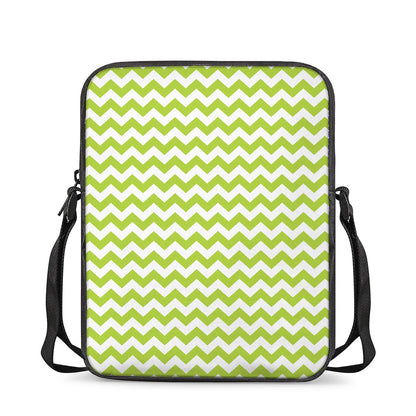 Lime Green And White Chevron Print Rectangular Crossbody Bag