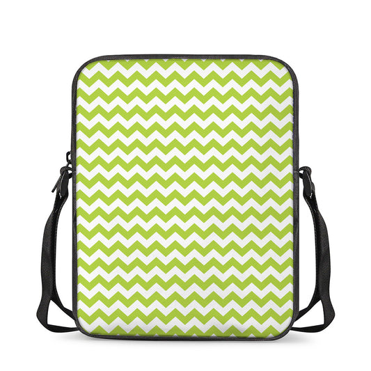 Lime Green And White Chevron Print Rectangular Crossbody Bag