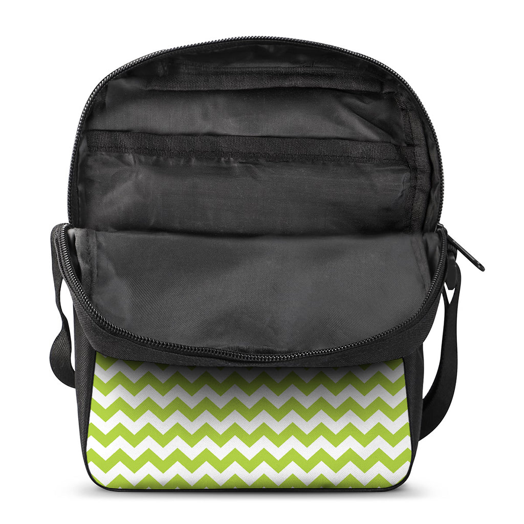 Lime Green And White Chevron Print Rectangular Crossbody Bag