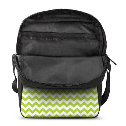 Lime Green And White Chevron Print Rectangular Crossbody Bag