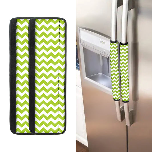 Lime Green And White Chevron Print Refrigerator Handle Covers