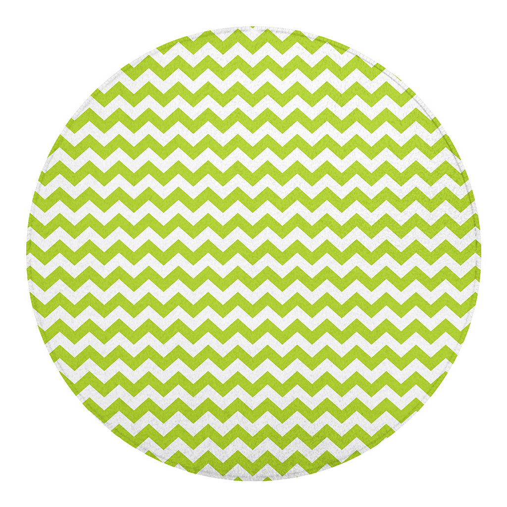 Lime Green And White Chevron Print Round Blanket