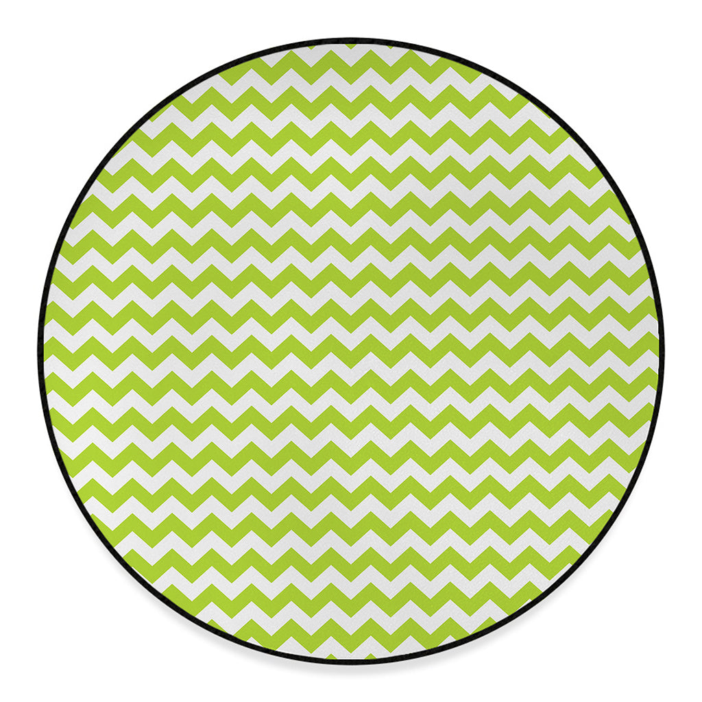 Lime Green And White Chevron Print Round Floor Mat
