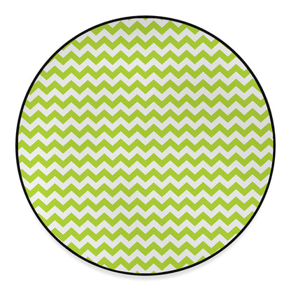 Lime Green And White Chevron Print Round Floor Mat