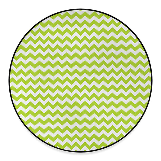 Lime Green And White Chevron Print Round Floor Mat