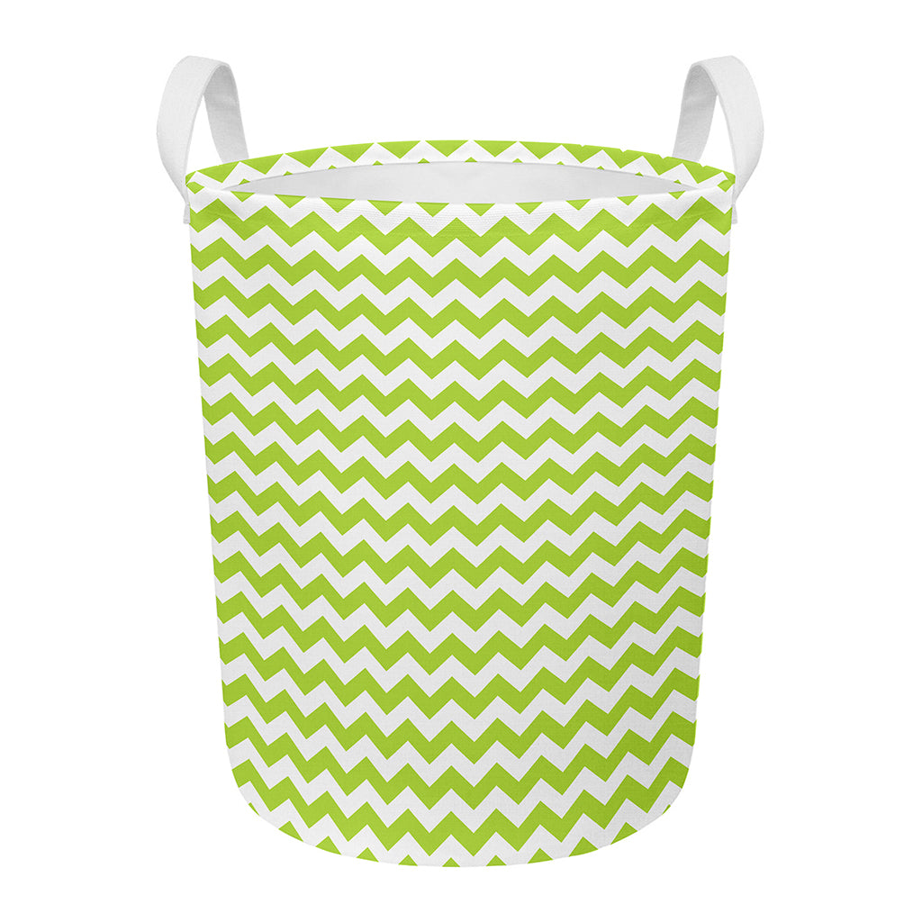 Lime Green And White Chevron Print Round Laundry Basket