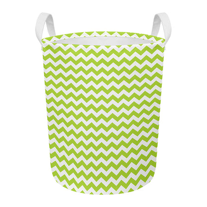 Lime Green And White Chevron Print Round Laundry Basket