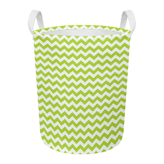 Lime Green And White Chevron Print Round Laundry Basket