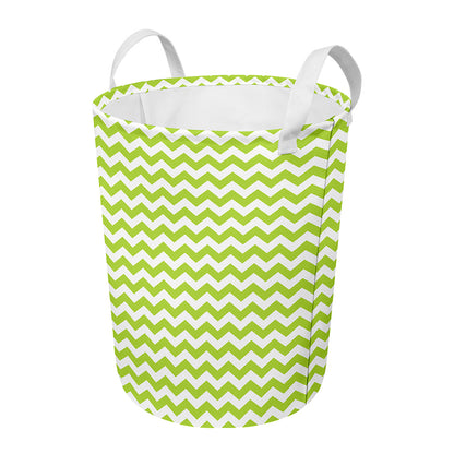 Lime Green And White Chevron Print Round Laundry Basket