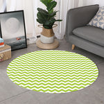 Lime Green And White Chevron Print Round Rug