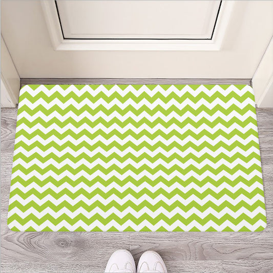 Lime Green And White Chevron Print Rubber Doormat