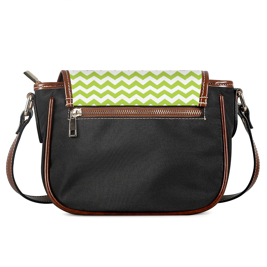 Lime Green And White Chevron Print Saddle Bag