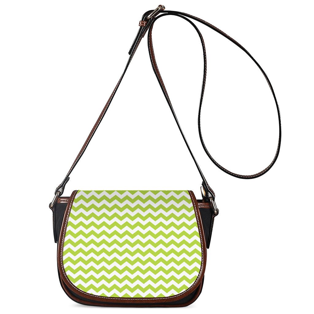 Lime Green And White Chevron Print Saddle Bag