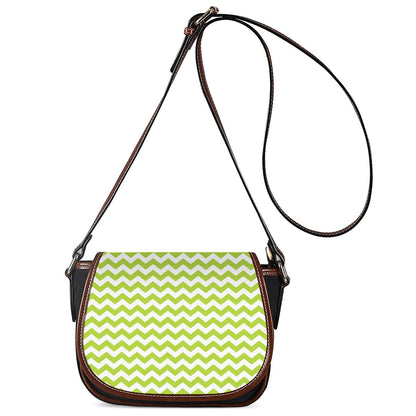 Lime Green And White Chevron Print Saddle Bag
