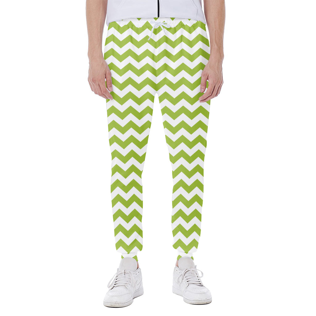 Lime Green And White Chevron Print Scuba Joggers