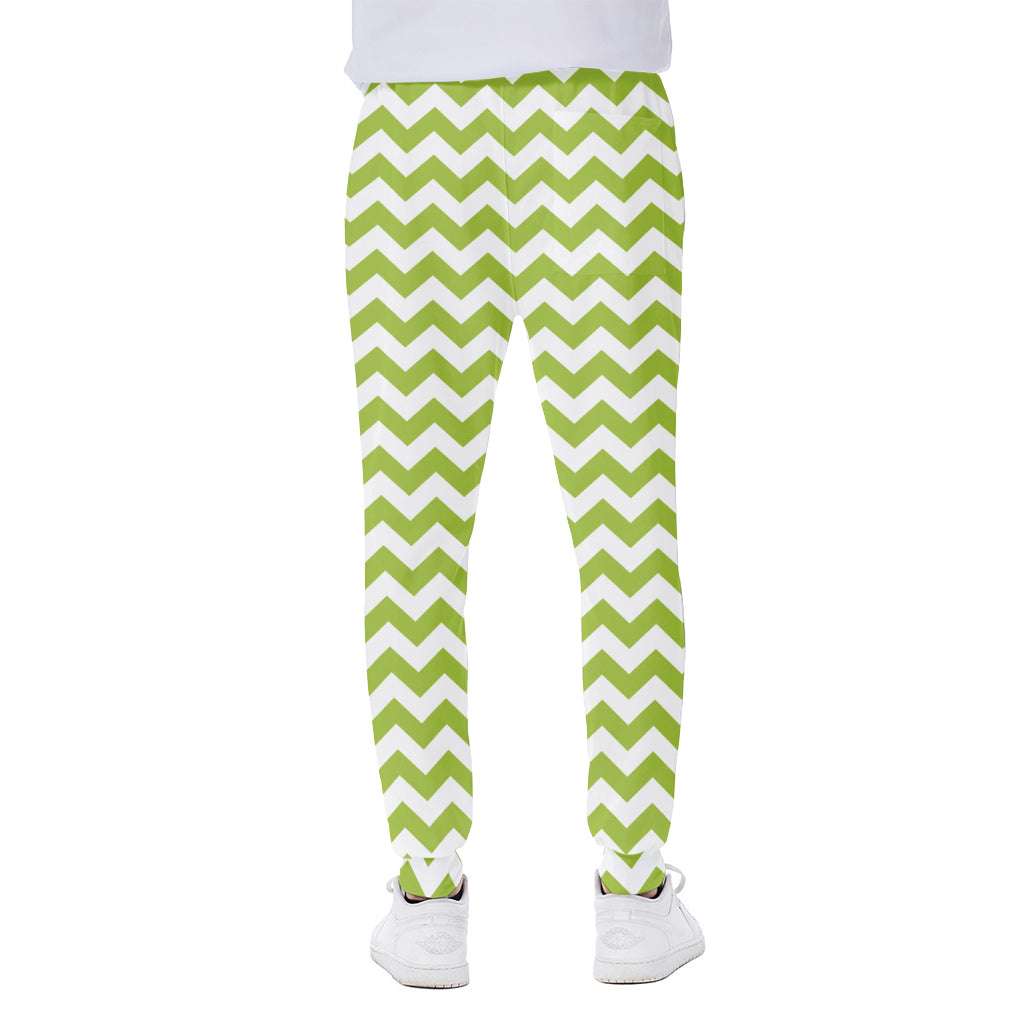 Lime Green And White Chevron Print Scuba Joggers
