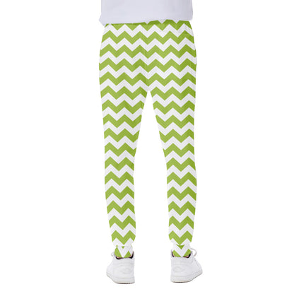 Lime Green And White Chevron Print Scuba Joggers
