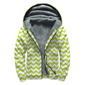 Lime Green And White Chevron Print Sherpa Lined Zip Up Hoodie