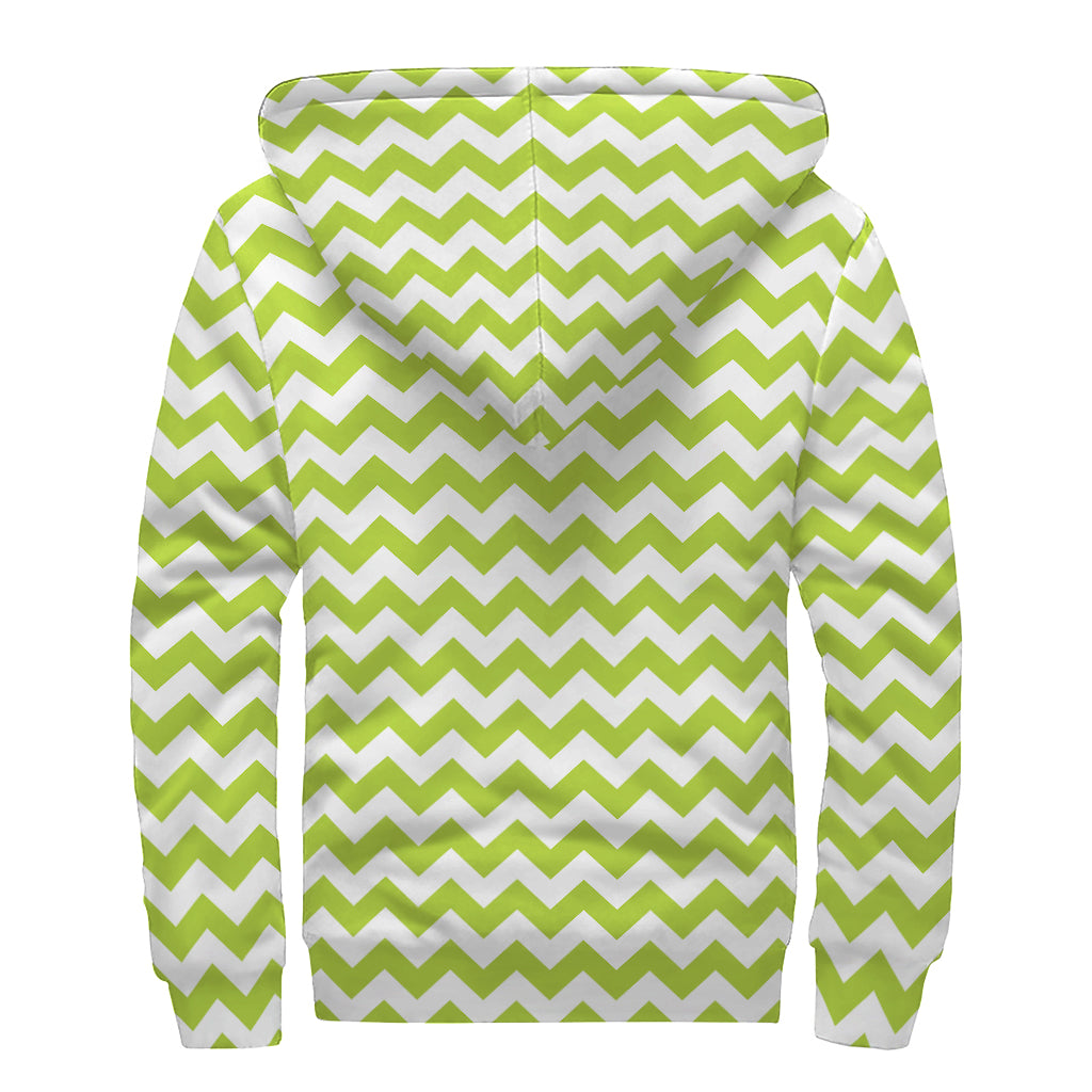 Lime Green And White Chevron Print Sherpa Lined Zip Up Hoodie