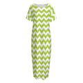 Lime Green And White Chevron Print Short Sleeve Long Nightdress