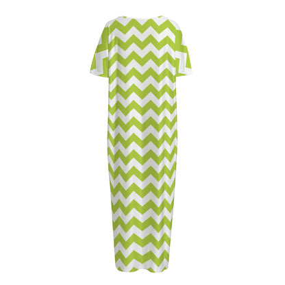 Lime Green And White Chevron Print Short Sleeve Long Nightdress
