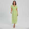 Lime Green And White Chevron Print Short Sleeve Maxi Dress