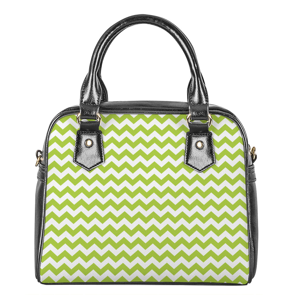 Lime Green And White Chevron Print Shoulder Handbag