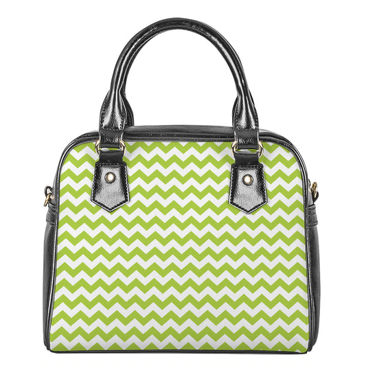 Lime Green And White Chevron Print Shoulder Handbag