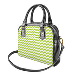 Lime Green And White Chevron Print Shoulder Handbag