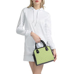 Lime Green And White Chevron Print Shoulder Handbag
