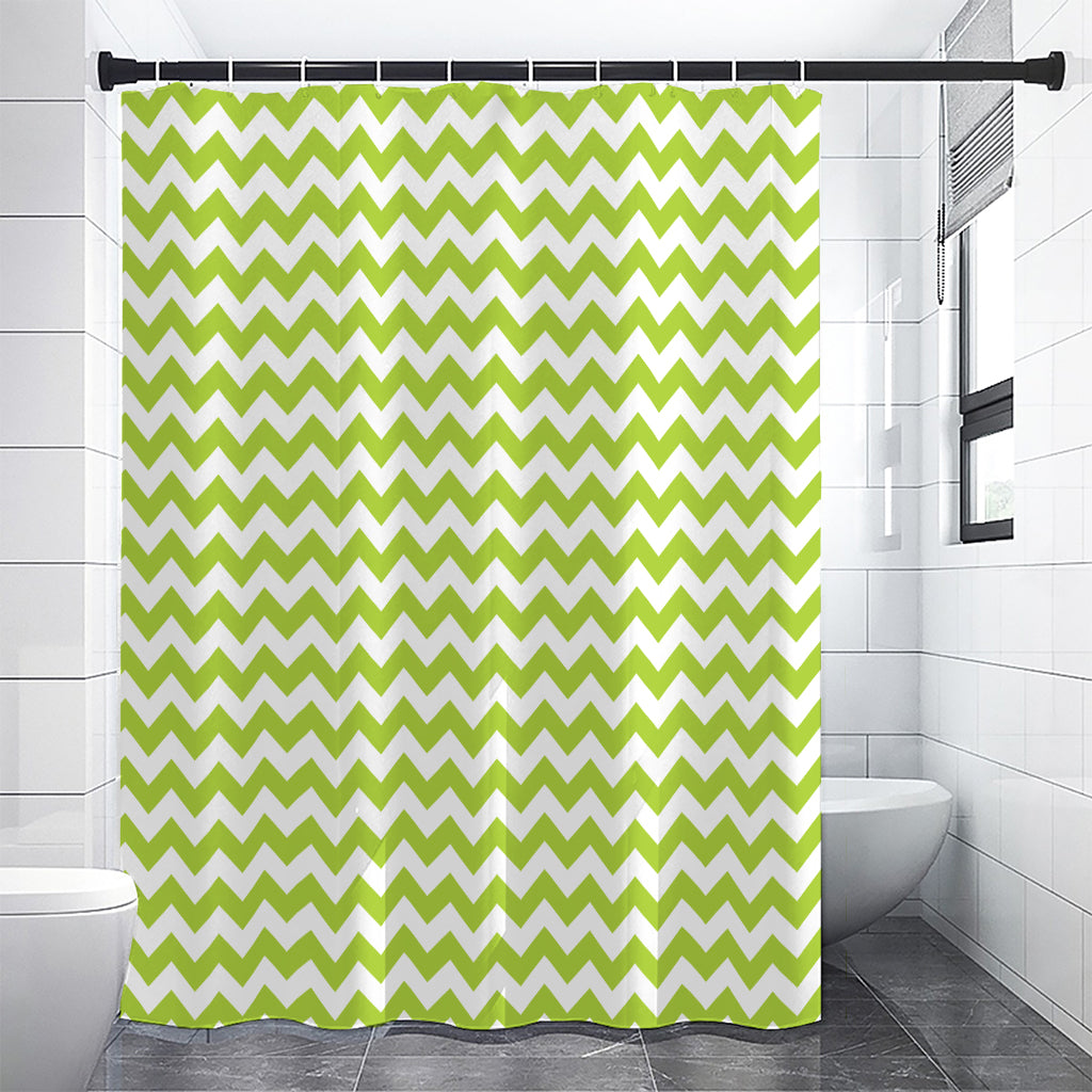 Lime Green And White Chevron Print Shower Curtain