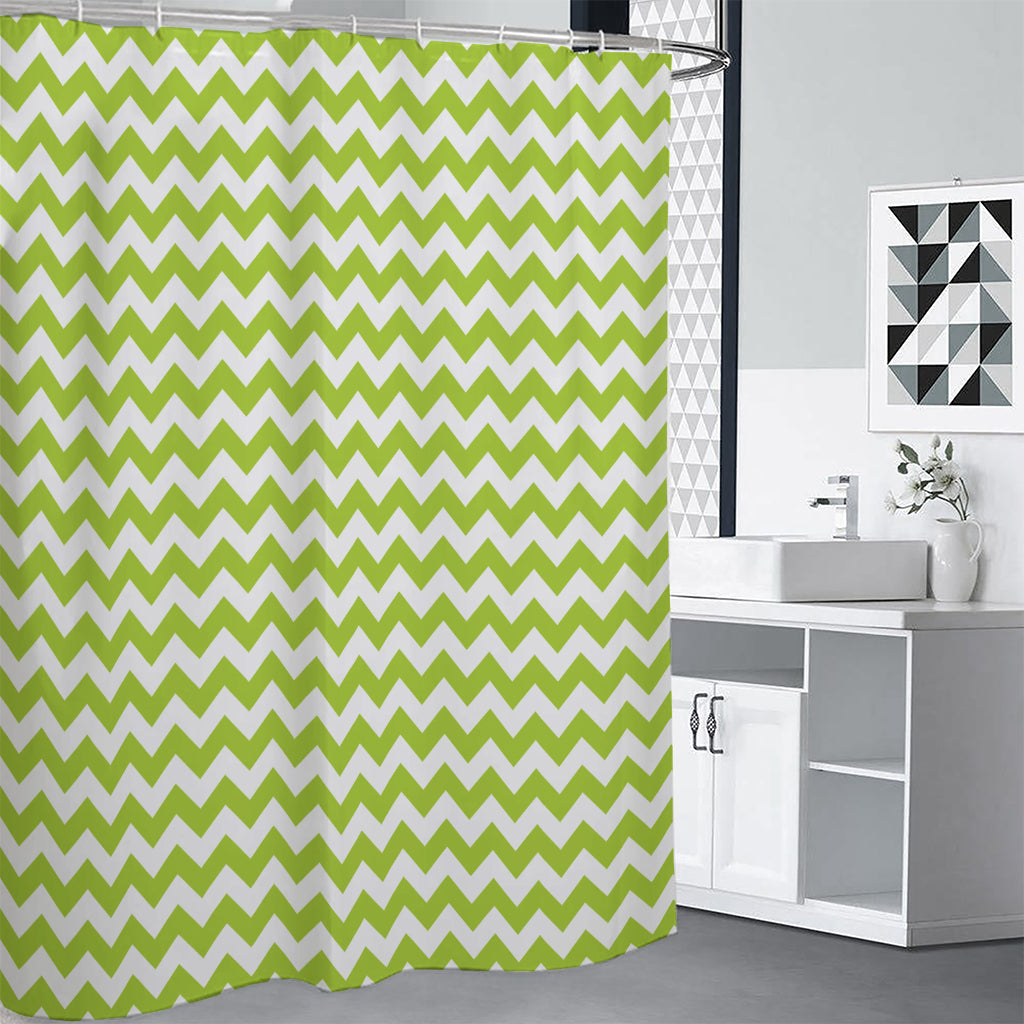 Lime Green And White Chevron Print Shower Curtain