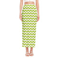 Lime Green And White Chevron Print Side Slit Maxi Skirt