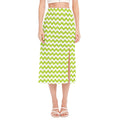 Lime Green And White Chevron Print Side Slit Midi Skirt