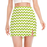 Lime Green And White Chevron Print Side Slit Mini Skirt