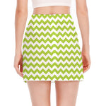 Lime Green And White Chevron Print Side Slit Mini Skirt