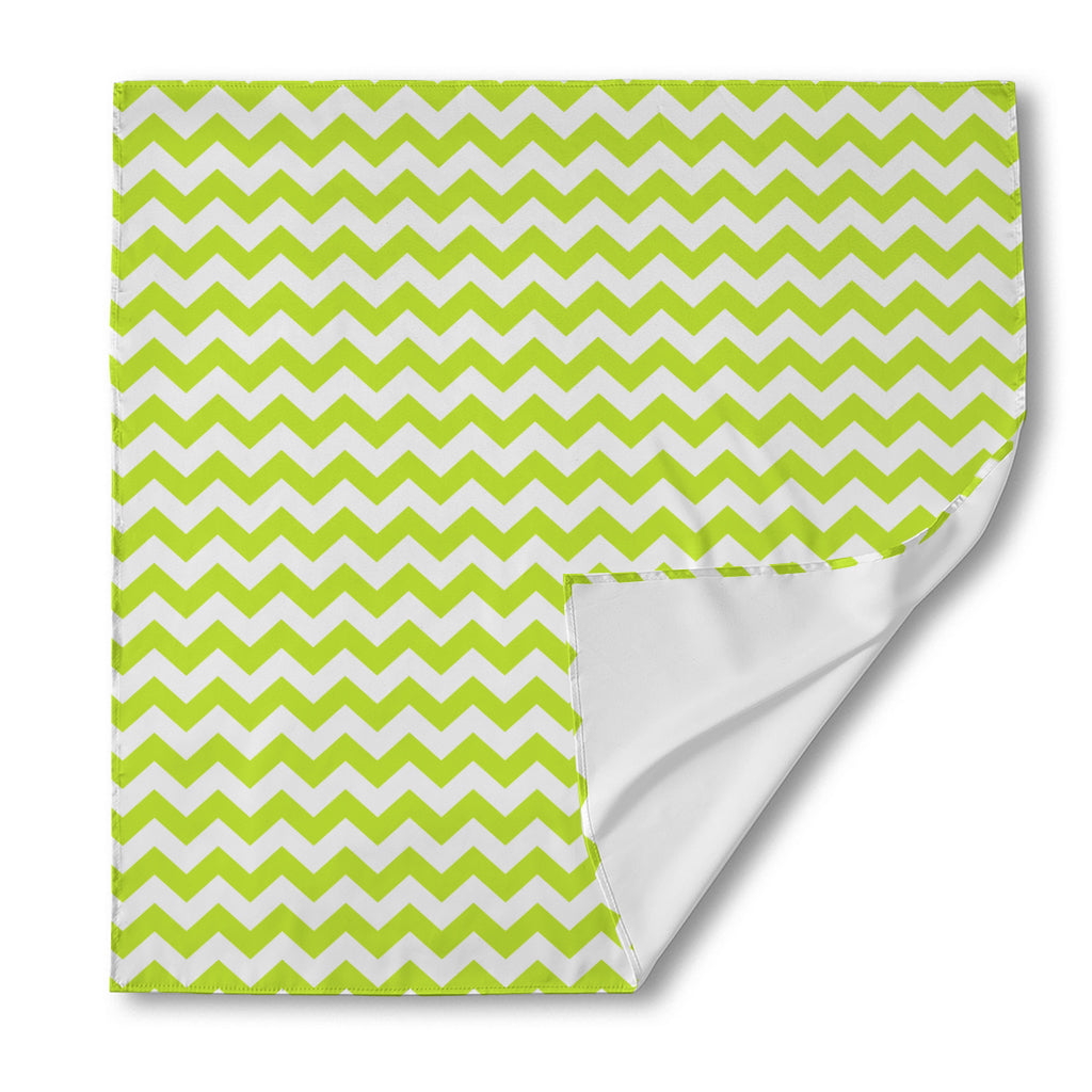 Lime Green And White Chevron Print Silk Bandana