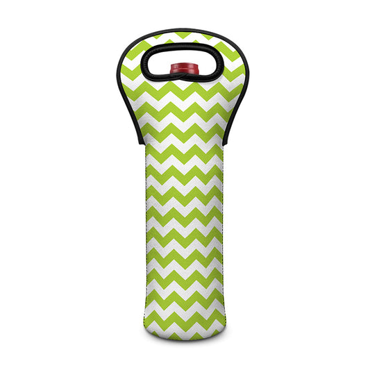 Lime Green And White Chevron Print Single Neoprene Wine Tote