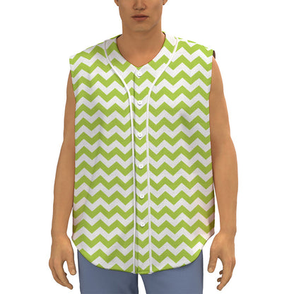 Lime Green And White Chevron Print Sleeveless Baseball Jersey