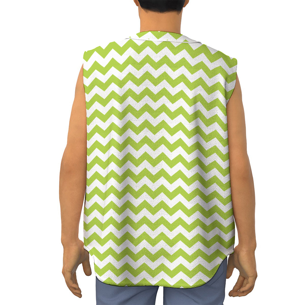 Lime Green And White Chevron Print Sleeveless Baseball Jersey