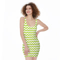 Lime Green And White Chevron Print Sleeveless Bodycon Dress